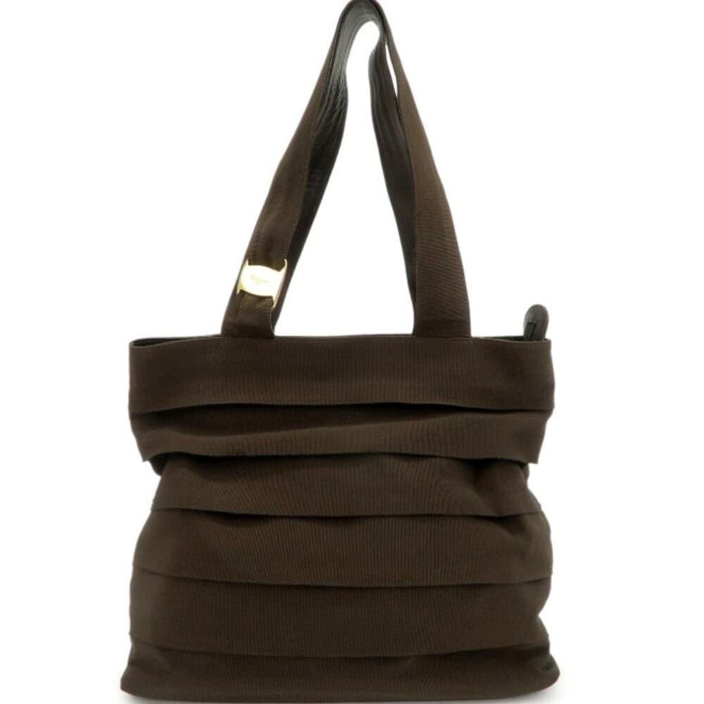 💎✨Beautiful✨💎Authentic Ferragamo Vara Logo Canvas Tote Bag Shoulder Bag Brown